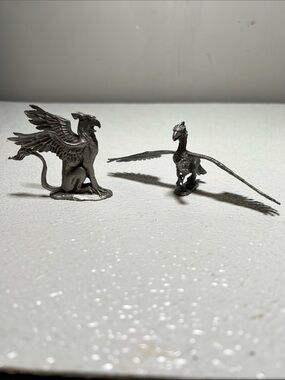 Vintage Pair of Pewter Fantasy 1966 Gryphon & 1987 Dragon Miniatures